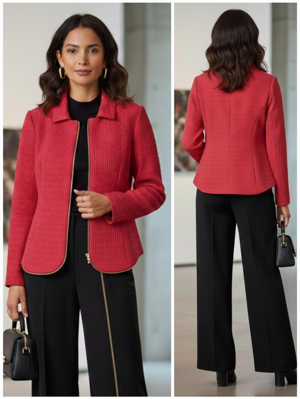 Frank Lyman Design 10 Modern Contemporary Textured Exposed Zipper  Knit Jacket